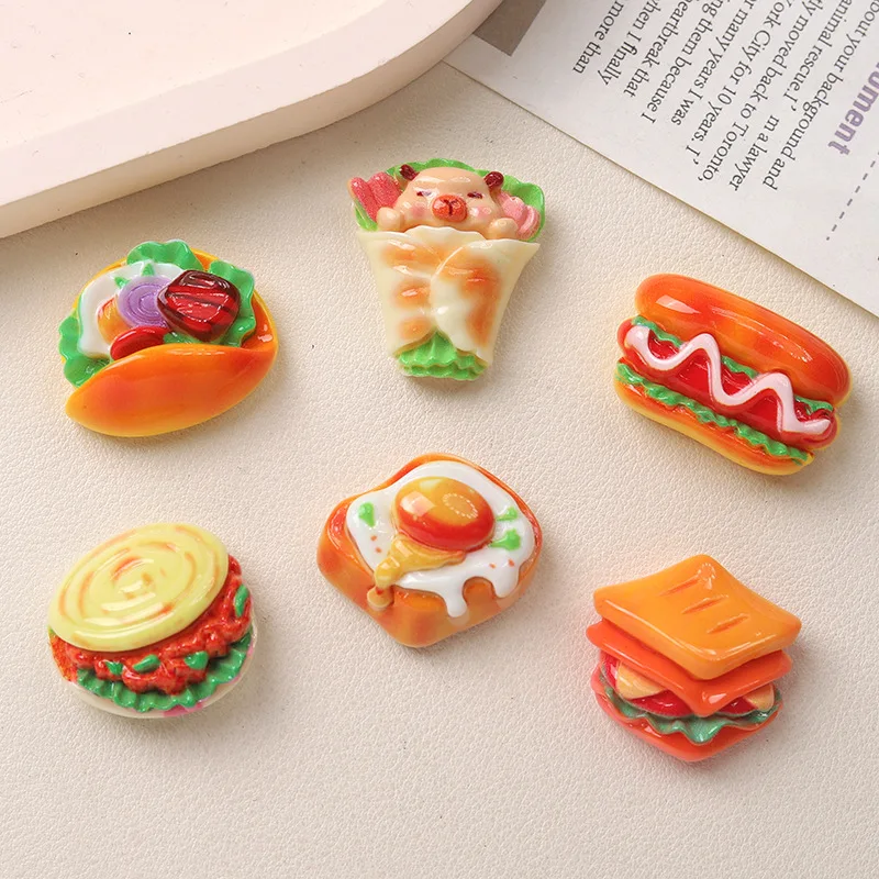 10pcs Fake Foods Resin Hamburger Cabochon for DIY Handmade Crafts Decoration Accessories Wholesale Ornament Bulk Supplier