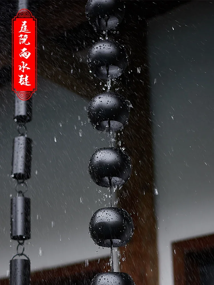 Black Japanese-style bamboo tube rain chain drip chain villa eaves stainless steel rain chain homestay courtyard decorative