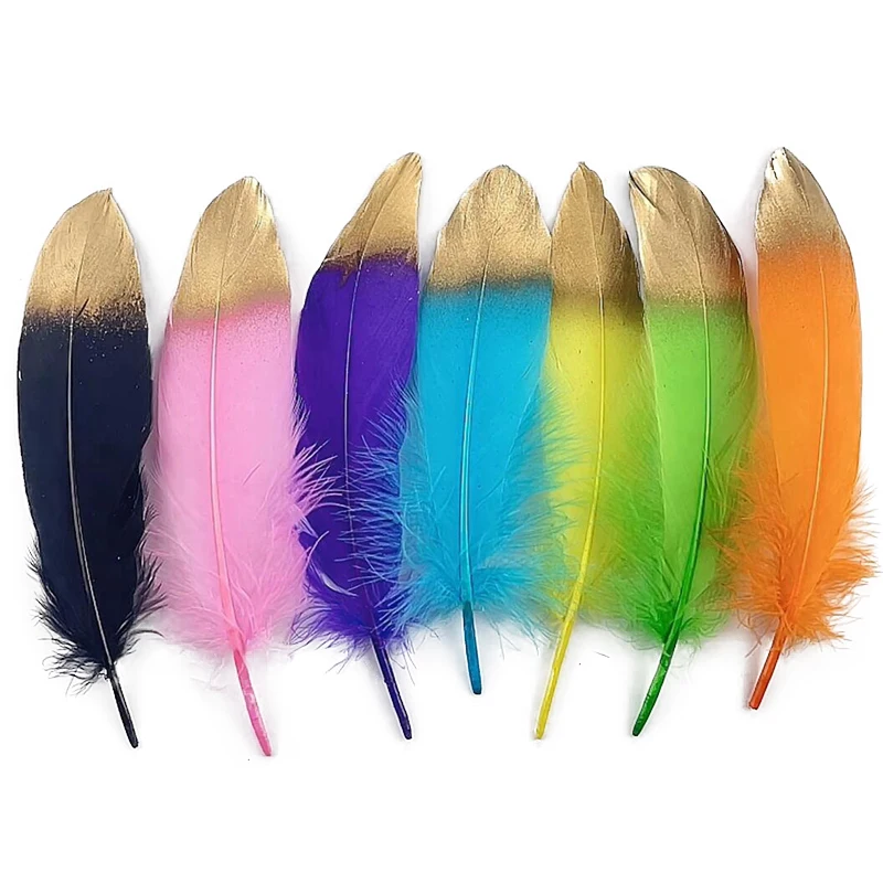 10Pcs Gold Silver Goose Feathers for Crafts Decor for Clothes White Black Feather Plumes Carnaval Holiday Assesoires Decoration