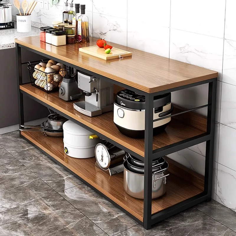 

Floor-to-ceiling multi-functional vegetable cutting table, microwave oven storage, kitchen supplies, household storage shelves