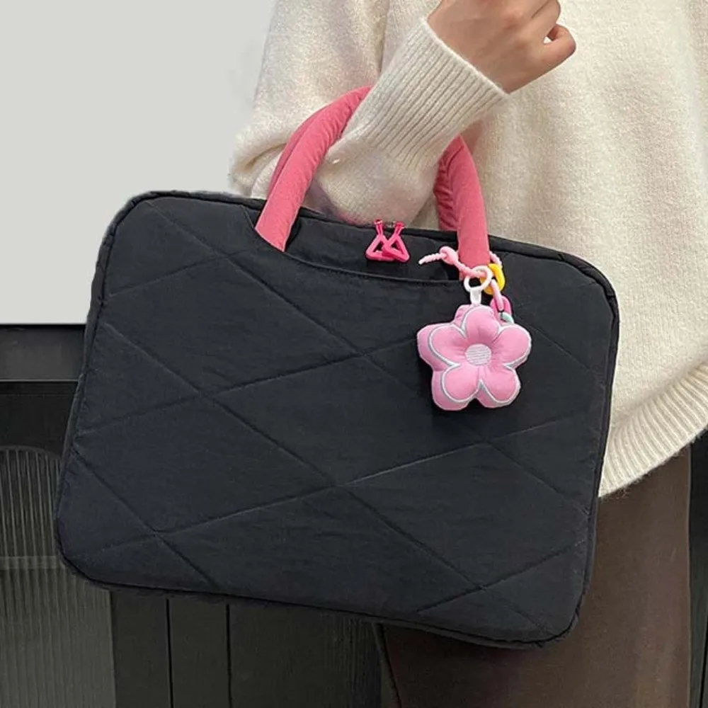 Laptop Case With Flower Pendant Laptop Sleeve Puffy Portable Computer Handbag Handle Style Cute Laptop Bags Office