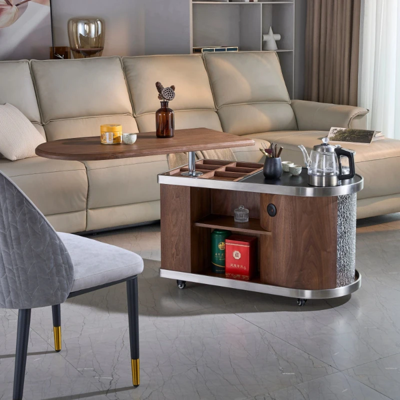 

New Chinese modern simple mobile balcony tea table, solid wood coffee table