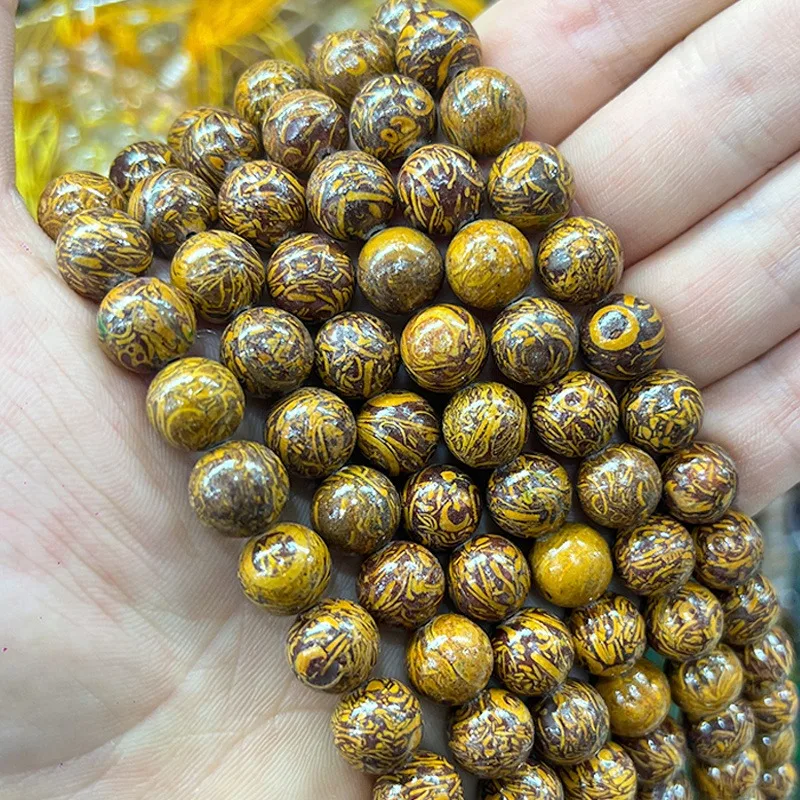 Natural Golden Silkwood Stone Handmade Beads For jewelry sets DIY Retro Accessories Decorative beads 15\