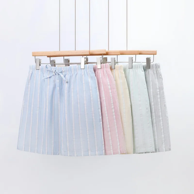 

Summer Men 100% Cotton Sleep Bottoms Top Quality Loungewear Night Shorts Sleepwear Men Casual Stripes Half Pants Beach Shorts