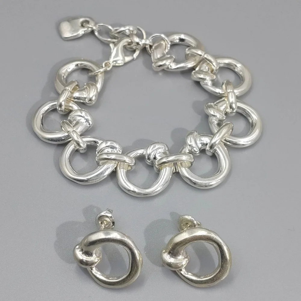 2026 Spanish Fashion Ins Style Gold Silver Geometric Earrings Bracelet Jewelry Two Piece Set Party Gift