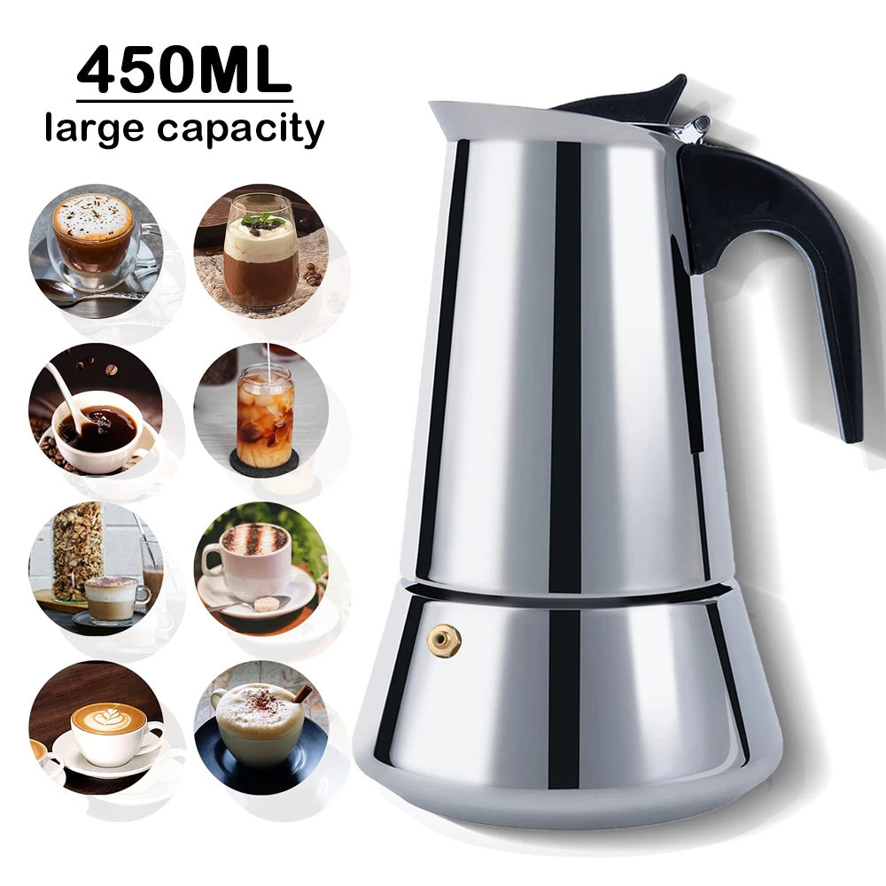 Stovetop Espresso Maker Moka Coffee Maker Stainless Steel Moka Pot Italian Classic Espresso Moka Pot 9cup/450ml