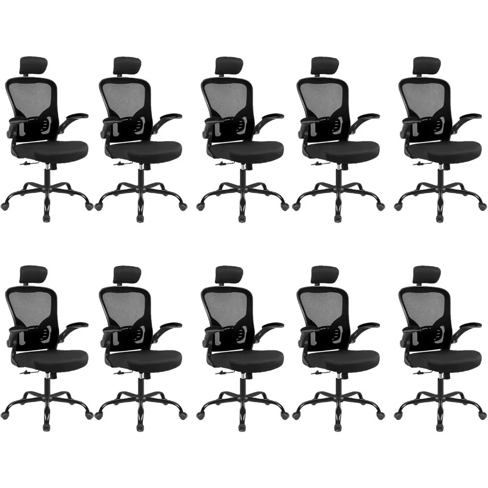 

Ergonomic 10-Piece Office Chair Set with Adjustable 3D Headrest, Mesh Desk Chairs for Home Offices with Lumbar Support and Flip-