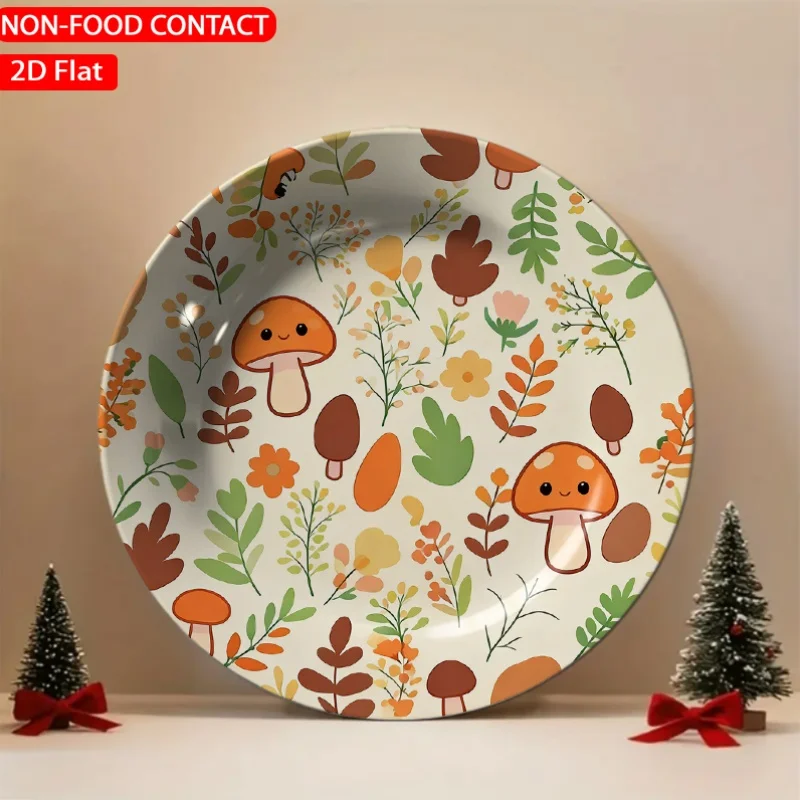 1pc Cute Forest Mushrooms Green Orange Ceramic Plate Non-Food Contact, Home Desk Ornaments, Living Room And Bedroom