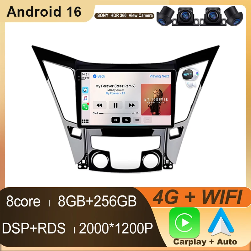 9 Inch Android For Hyundai Sonata 6 YF 2009 - 2014 Carplay Car Radio Multimedia GPS Navigation Screen Stereo Head Unit 4G DSP BT