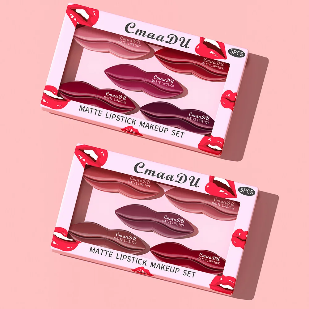 ベルベットマットリップスティック 5本セット 高発色 落ちにくいリップグロス 汚れ防止 終日着用 メイクアップコレクション ビューティー