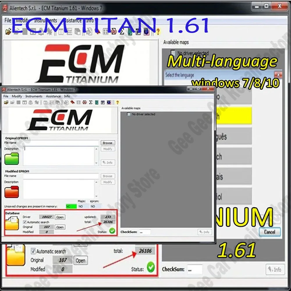 ECM TITANIUM 1.61 أدوات صيانة السيارات الماسح الضوئي obd2 الجديدة مع 26000 + سائق ECM 18259 + برامج تشغيل أداة ecu تدعم نظام التشغيل Windows 10