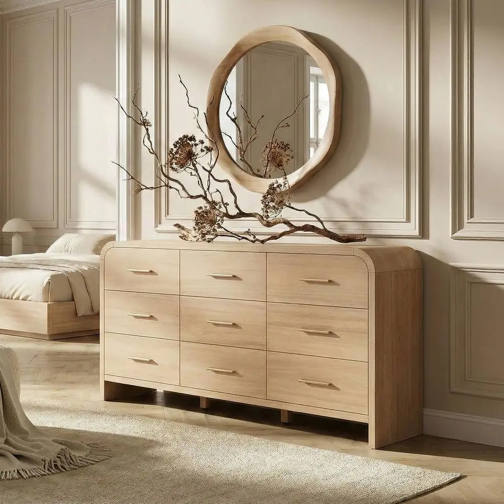 9Drawer Dresser for Bedroom, 63 Wide Modern Chest of Drawers, Vanity Desk TV Stand for Living Room, Closet Storage Drawers Orga