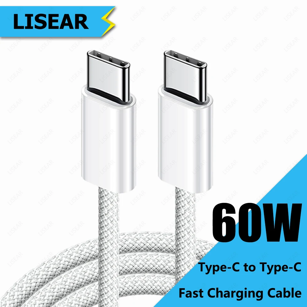 

Original 60W USB C Cable For iPhone 17 16 15 Pro Max iPad USB-C to USB C Fast Charger Cable For Xiaomi Samsung Type-C Cable