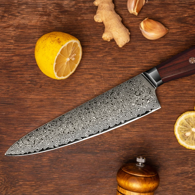 8 Inch Chef Knife 67-layer Damascus Steel VG-10 Blade Cleaver Meat Slicing Professional Japanese Kitchen Knife Sandalwood Handle