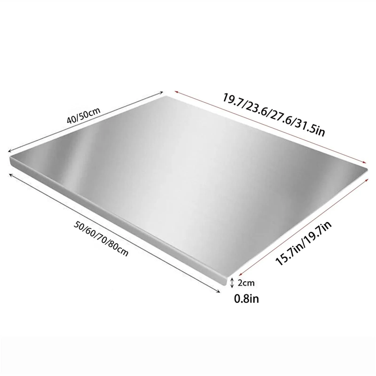 304 Heavy Duty Kitchen Cutting Board Cutting Board with Edge Large Stainless Steel Baking Board Kitchen Multifunctional Utensils