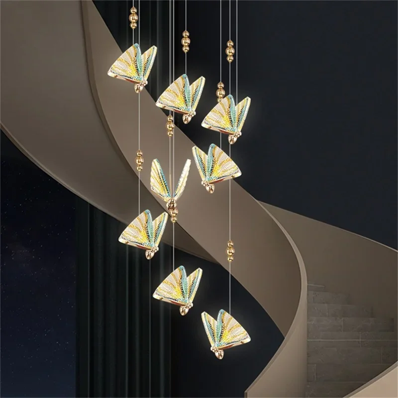 COLIN Nordic Butterfly żyrandole oprawy nowoczesne lampy wiszące Home LED do schodów przedpokój