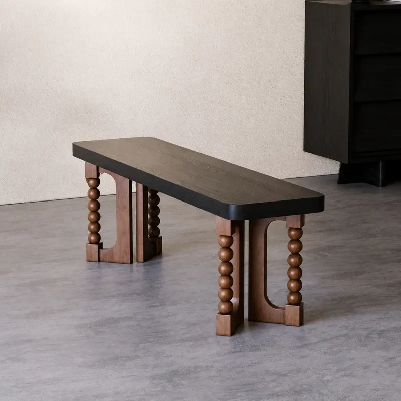Medieval Solid Wood Bench Retro Home Shoe Changing Stool Black Strip Stool Bedside Stool
