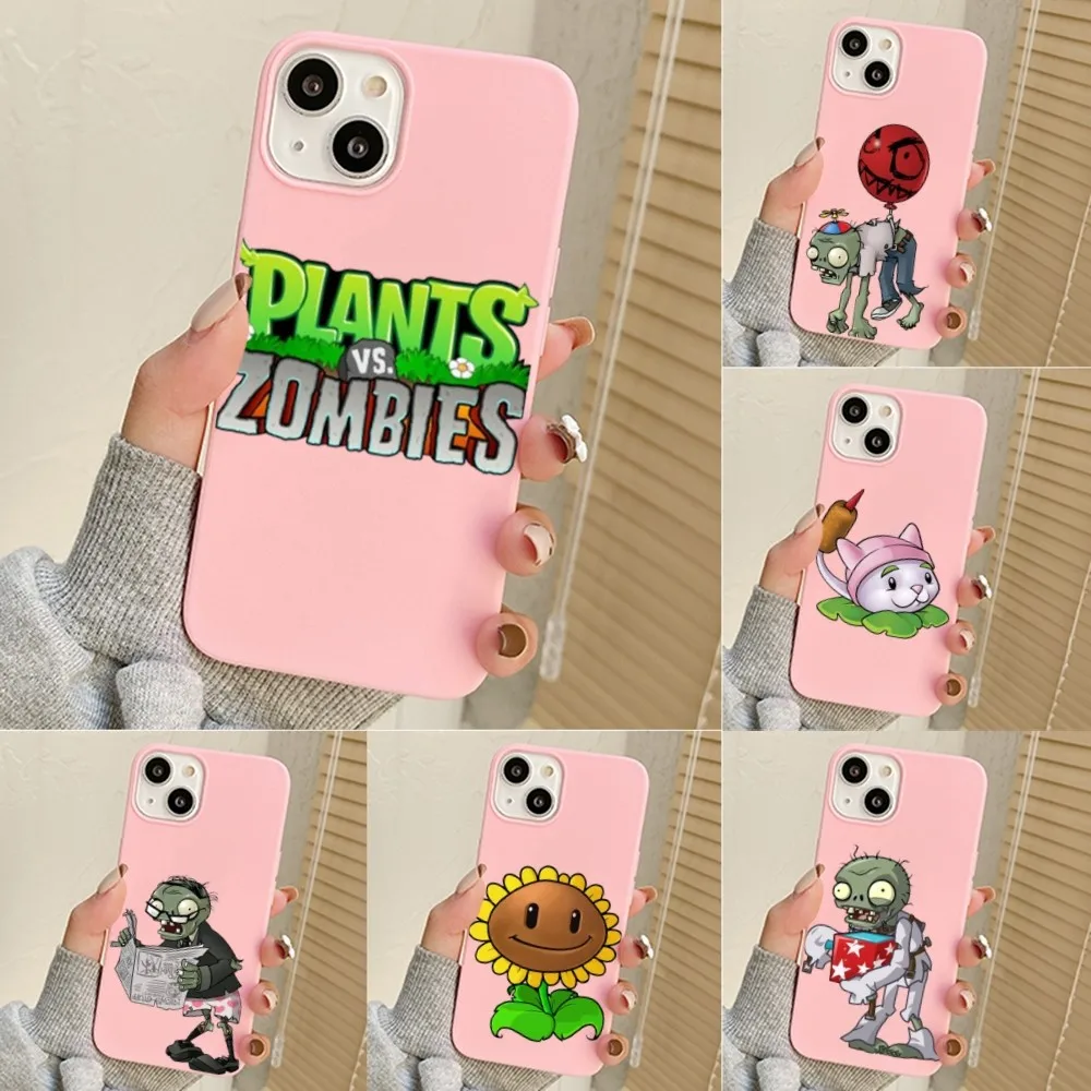 Game P-Plants Vs Zombies Phone Case For Iphone 11 13 14 Pro Max X Xr Xs Max Se2020 12mini Pink Cover Case