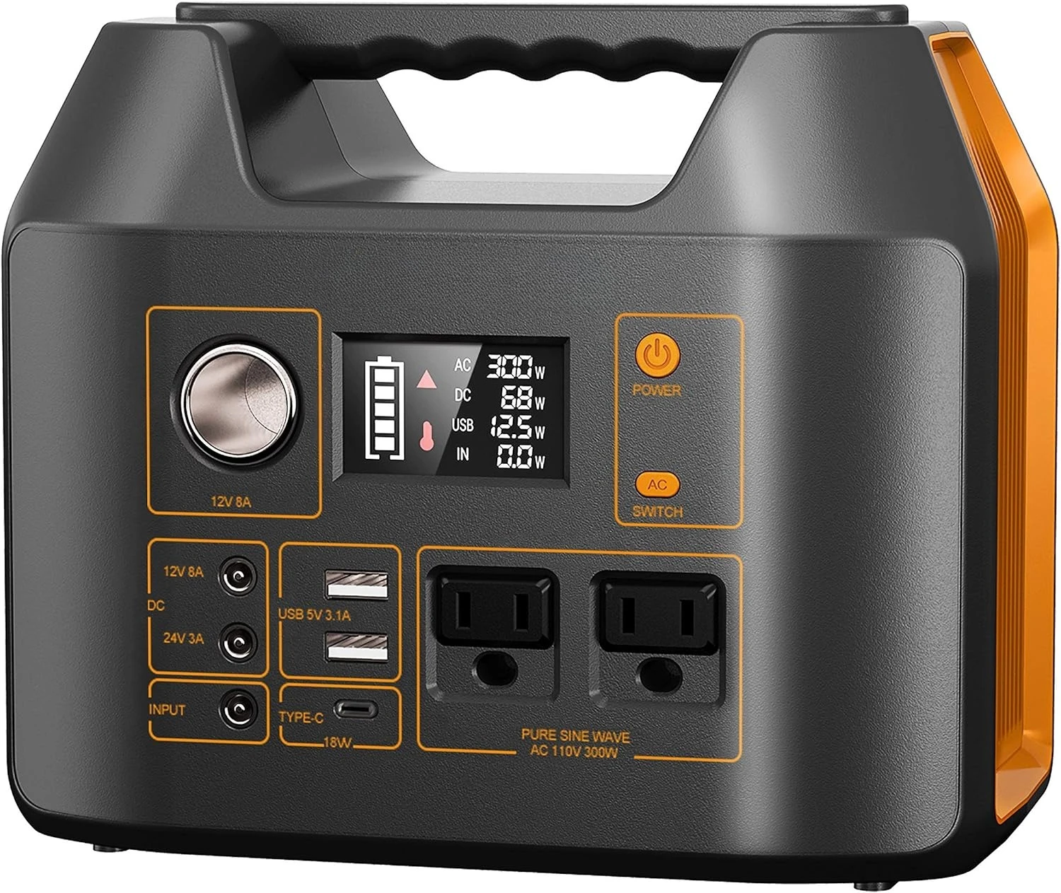 

300W Solar Generator 110V 296Wh Power Bank Two Pure Sine Wave AC Outlet 80000mAh Lithium Battery Pack