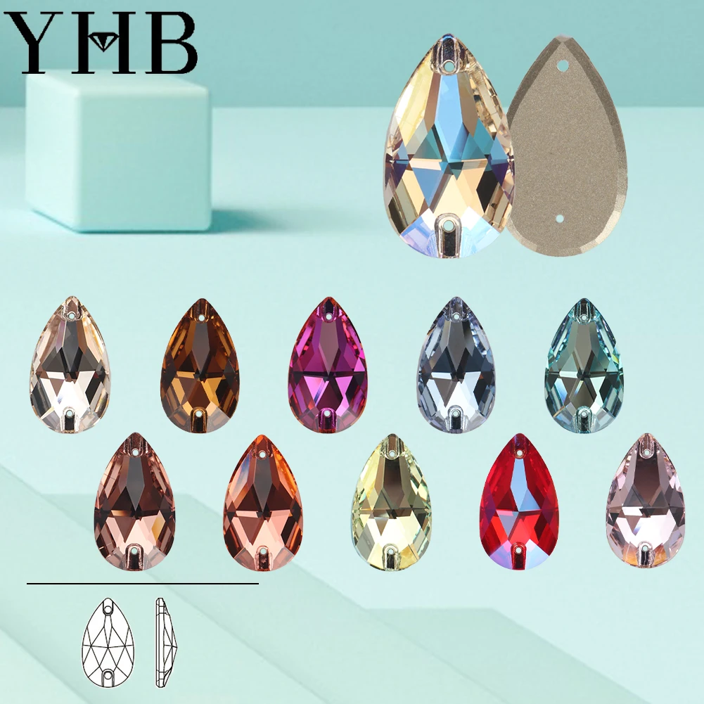 YHB gota de cristal de luz de luna Lt Siam, piedras de coser AB, parte posterior plana, diamantes de imitación para coser, bolsas de ropa