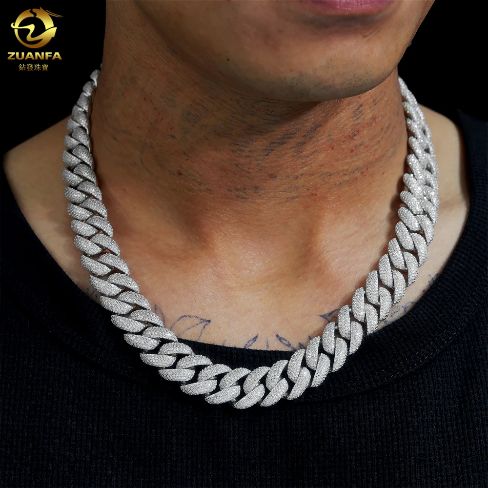 bulk size 20mm heavy chain s925 sterling silver hip hop iced out vvs moissanite diamond cuban link chain moissanite