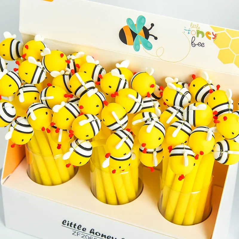 48PCS Bee Gel Pen Creative Curved Silicone Animal Stylish Pen Student Stationery Kawaii School Supplies