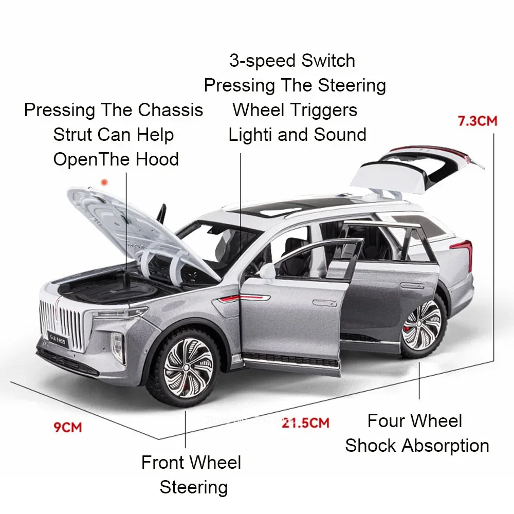 1:24 hongqi E-HS9 carros de liga modelo brinquedo fundido com música leve veículo pneus de borracha roda puxar para trás carro crianças presentes do festival