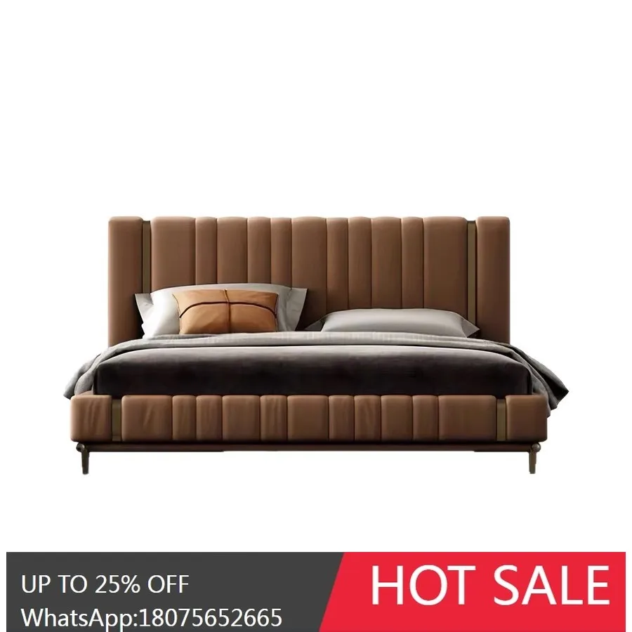 

HLZ Luxury Piano Key Genuine Leather Bed Italian High-End Italian Double Bed Minimalist