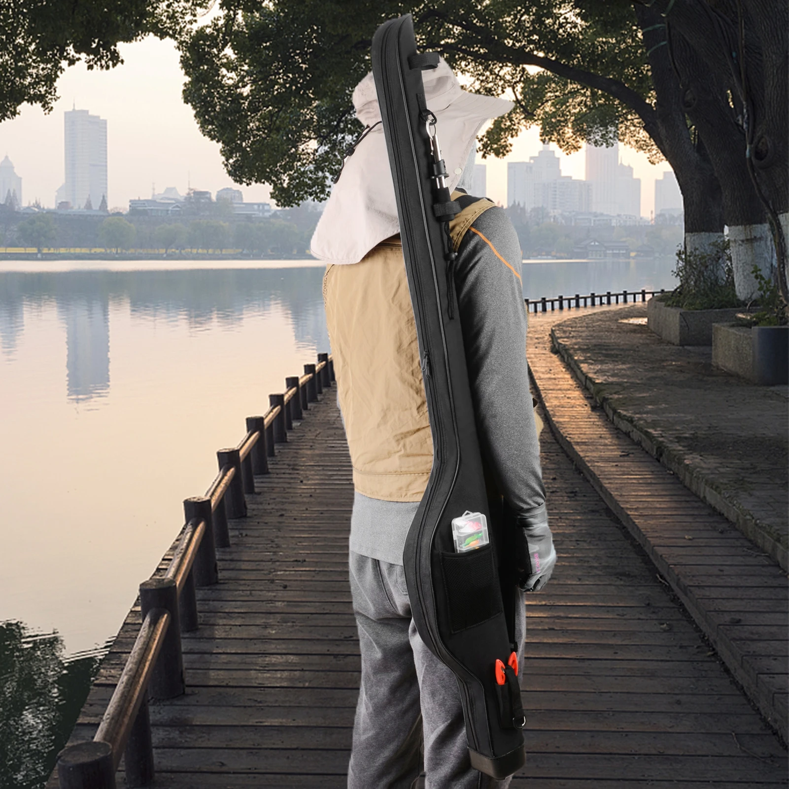 كبير معالجة حقيبة مقاوم للماء الصيد رود حقيبة 1.-1.5 متر قصبة صيد خشبية واقية الحقيبة هارد شل الجليد الصيد رود حقيبة #3