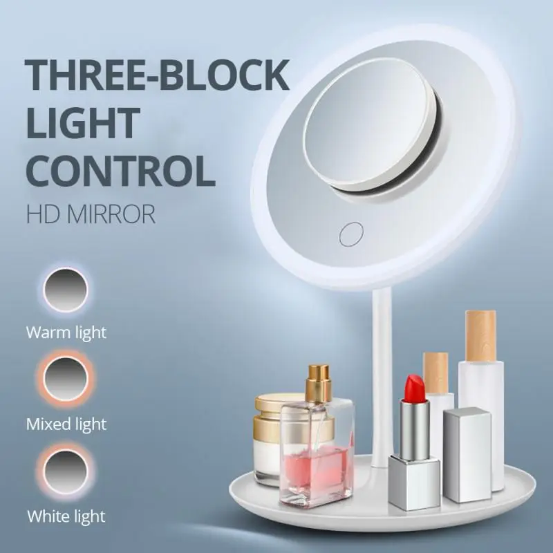 Specchio per il trucco con luce a Led specchio per il trucco specchio da scrivania regolabile rimovibile pieghevole con specchio cosmetico con cavo USB