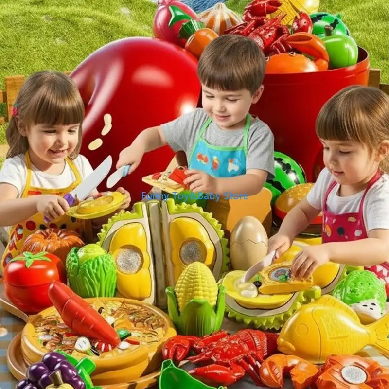 Ensemble découpe cuisine pour enfants, jeu simulation avec seau rangement, jeu fruits légumes, nourriture pour