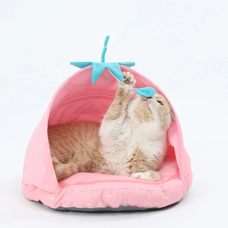 Summer Fruits Cat Bed Foldable Pet Basket Cozy Kitten Lounger Cushion House Cool Dog Mat Bag For Washable Cave Cats Beds