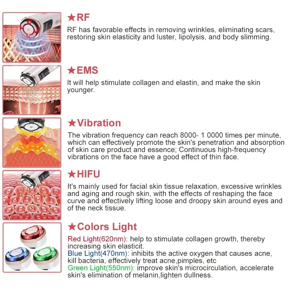 Mini HIFU เครื่องอัลตราโซนิก EMS Micro Current การสั่นสะเทือน Facial Treatment อุปกรณ์ความงามกระชับผิว RF Light ต่อต้านริ้วรอย