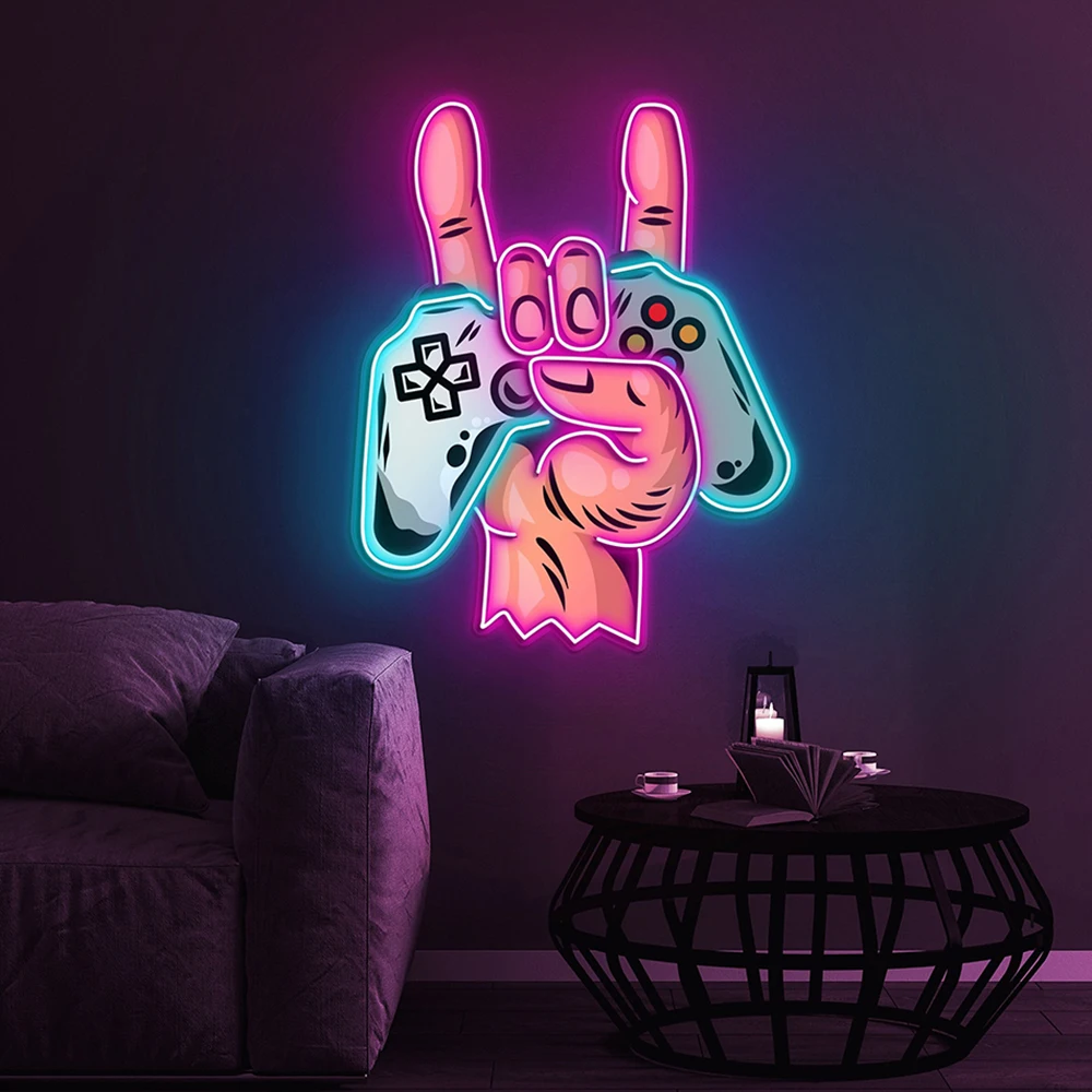 

Hand Holding Play Station Aesthetic Led Neon Light for Bedroom Gaming Room Wall Decor Home Room Customized Neon Sign Kids Gift