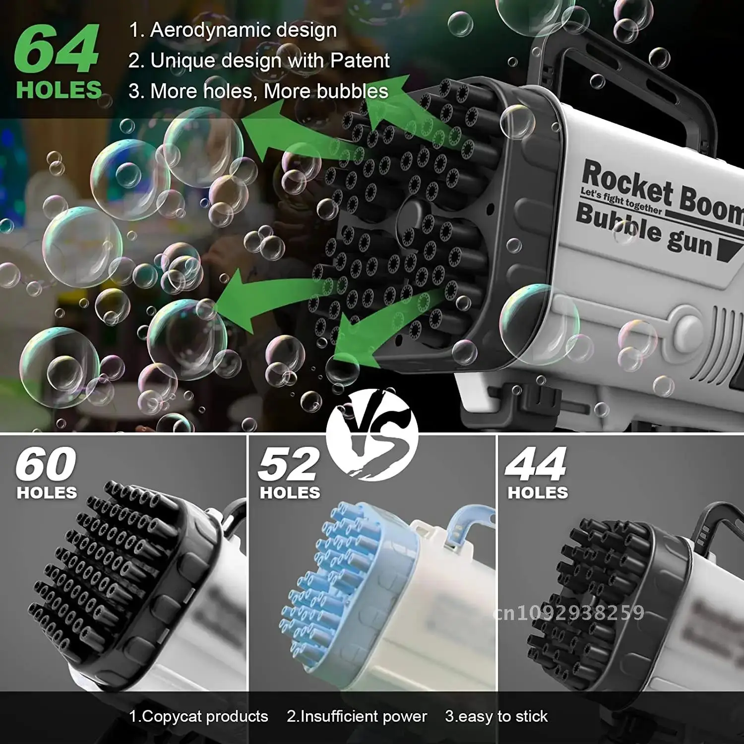 รูปร่างปืนจรวด 69 หลุมฟองสบู่เครื่องปืน Bubble กลางแจ้งเด็กเด็กของขวัญวัน Blower ของเล่นอัตโนมัติสําหรับ