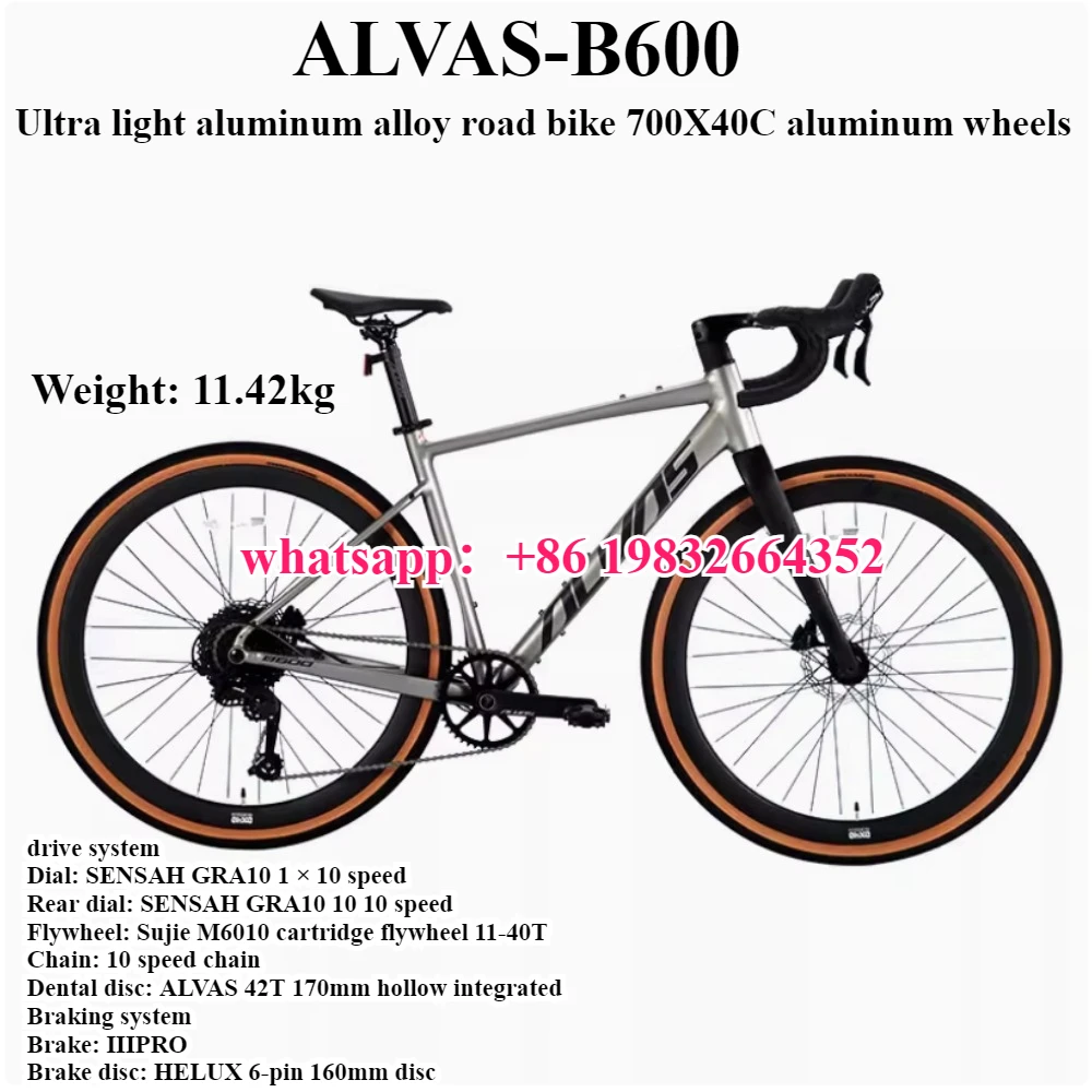 

Сверхлегкий дорожный велосипед ALVAS B600 с 10-скоростным сплавом, встроенной внутренней проводкой, изогнутой ручкой, гидравлическим дисковым тормозом 700X40C