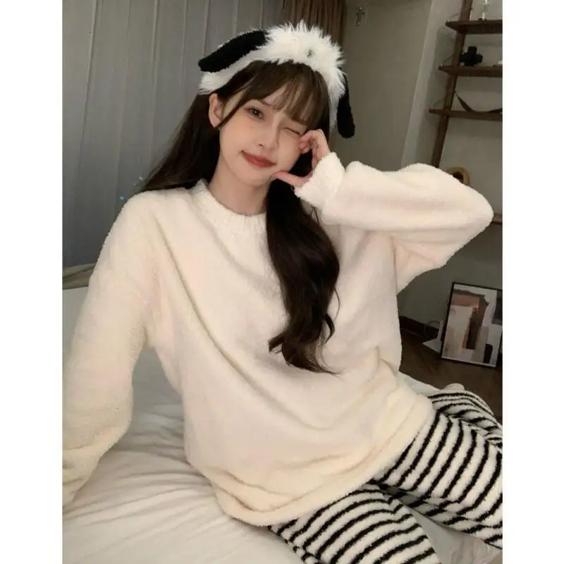 new Winter Women's Pajama Set Girl Nightwear Set Soft Polar Fleece Cozy Warm Thick Home Loungewear Sleepwear Youthful Style