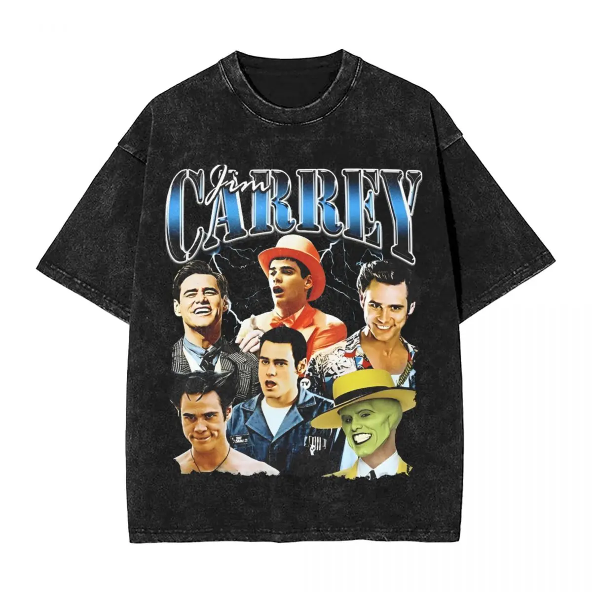 Vintage Washed T-Shirt Jim Carrey 90's Comedian Cotton T Shirts Trending Tshirt for Mens Beach Y2K Basic Print Top Tees