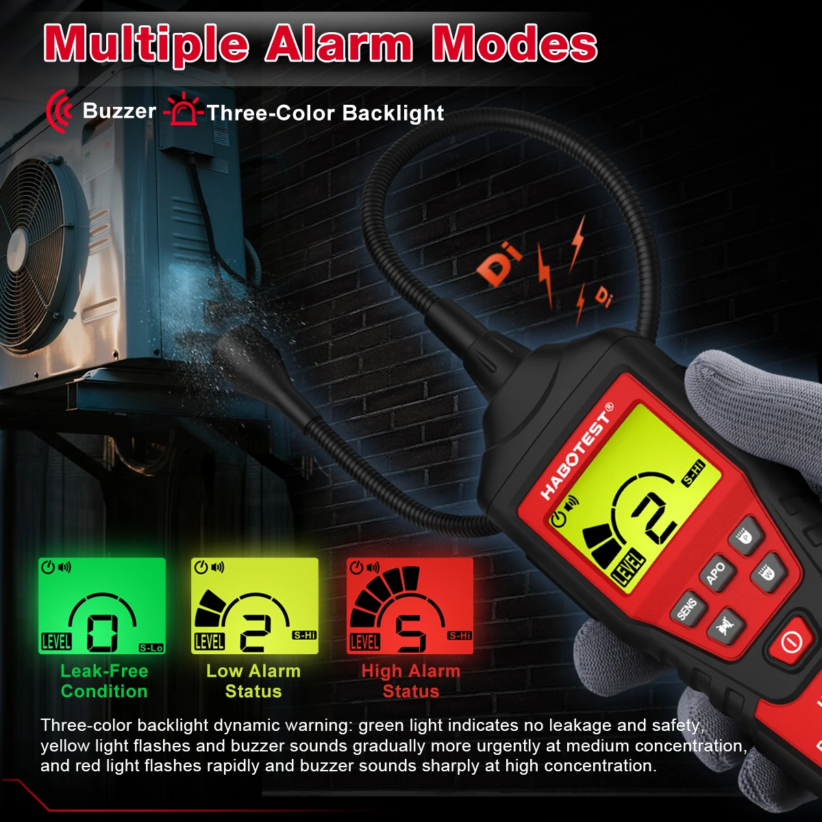 HABOTEST HT6000 Halogen Gas Leak Detector with Sound Screen Alarm High-Sensitivity Gas Sensor for Leak Location Determination