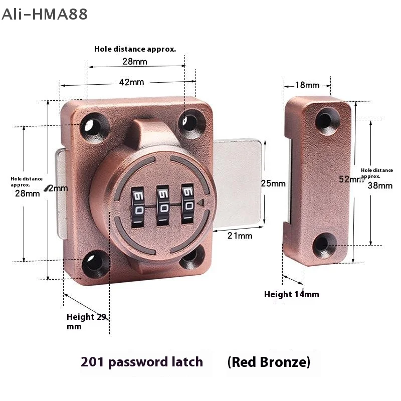 

1 Set Zinc Alloy 3 Digit Security Cabinet Password Locks Non-Punch Keyless Door Lock Latch Combination Code Child Safety Lock