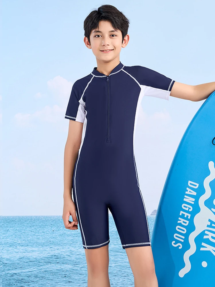 Front Zipper Swimming Suits For Boys And girls One Piece Swimsuit Children Kids Swimwear Teenage Beachwear Fast Dry Big Size