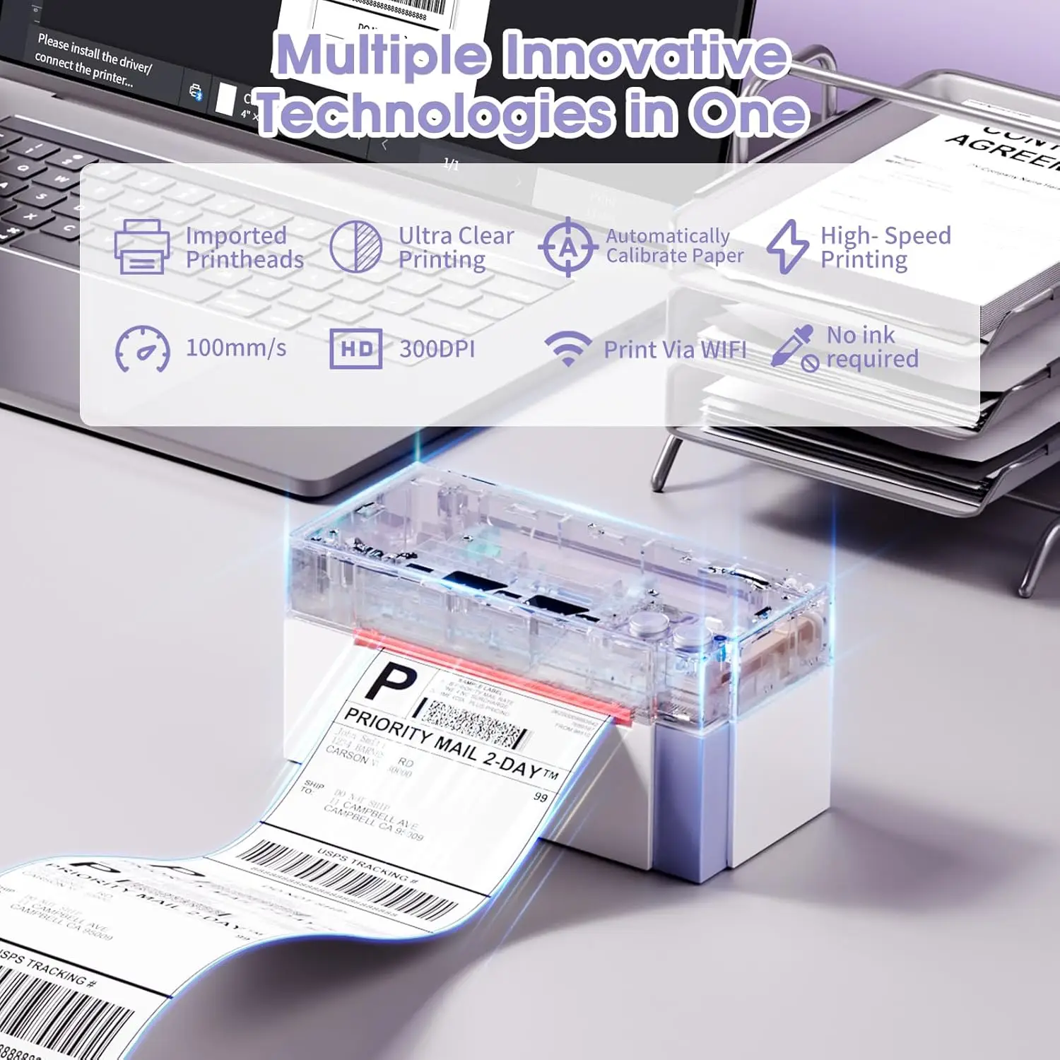 طابعة ملصقات حرارية WiFi 344WF، 300 نقطة في البوصة، 4 × 6 بوصة، متوافقة مع iOS، Android، PC، Etsy، eBay، USPS #3