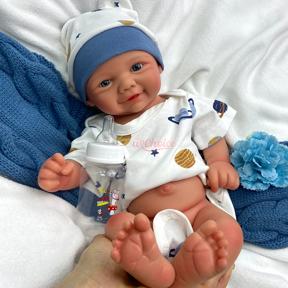 Realistyczna lalka reborn dla dziewczynki, 43 cm, silikonowa, ręcznie robiona, miękkie niebieskie oczy, urocza lalka odrodzona, idealna na prezent dla kolekcjonera.