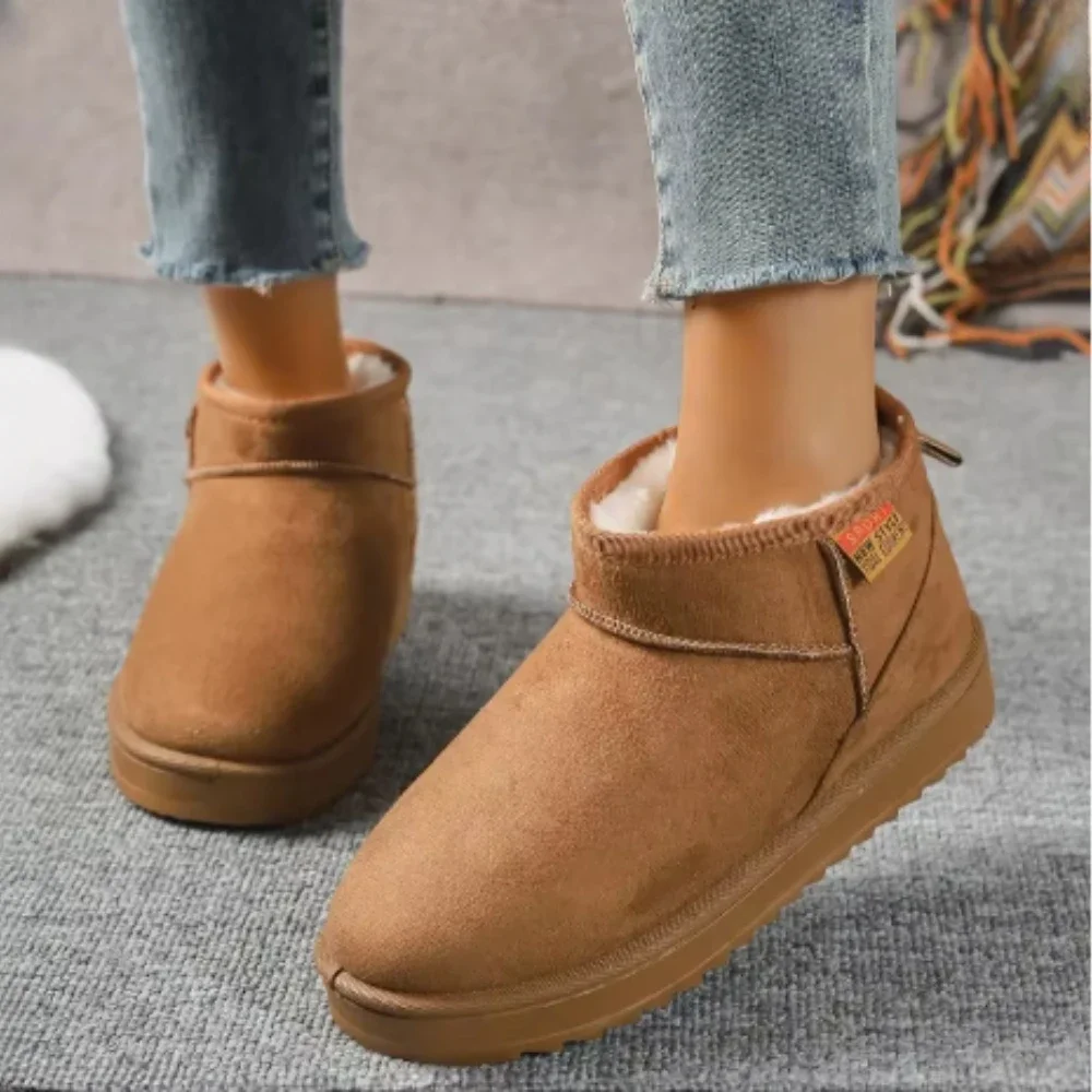 

Поп-ботильоны, женские зимние ботинки, однотонные, с круглой головкой, толщина, дизайн, теплые, комфортные, 2024, новые зимние повседневные ботинки, размер 36-44