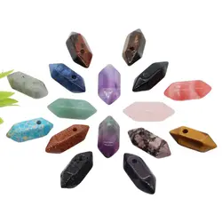 Double-pointed Hexagonal Natural Stone Drilled Hole Point Wand Healing Crystal Crafts DIY Making Pendant Necklace Jewelry Charms