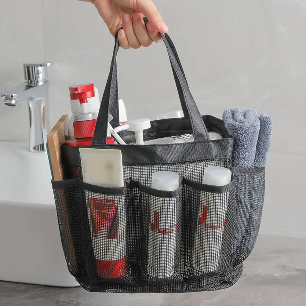 

Portable Nylon Beach Bag Grey Mesh Large Capacity Travel Storage Handbag Multifunctional Tote Wash Pouch For Daily Supplies