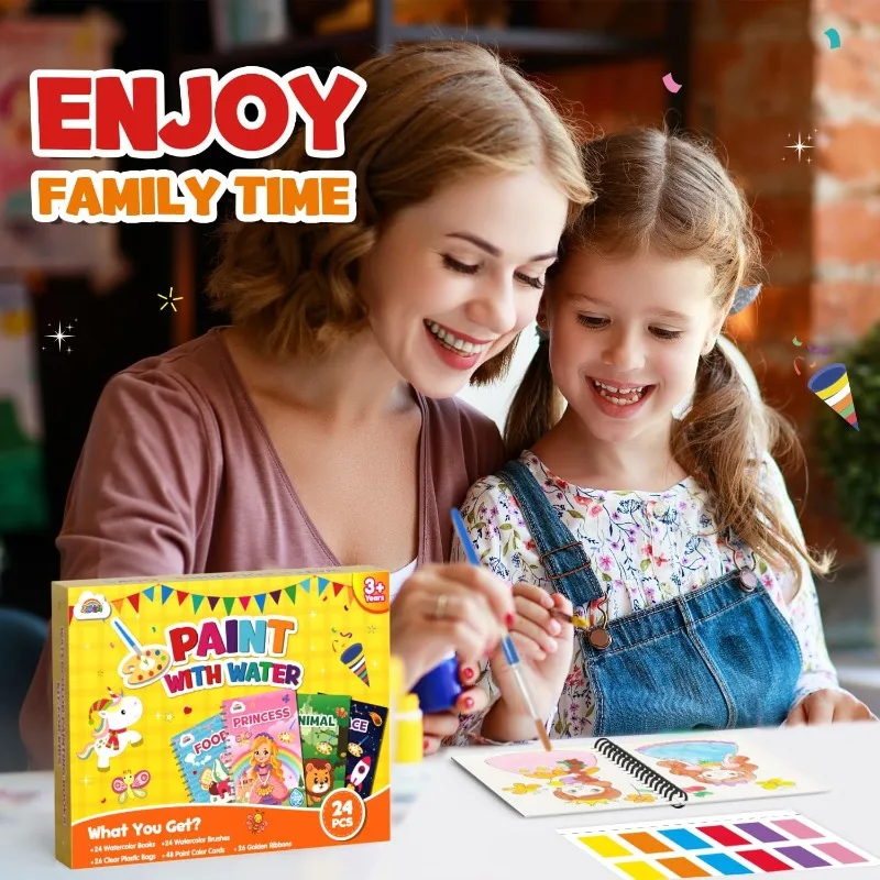 24 Pack Coloring Books Birthday Party Favors for Kids Stuffers Bulk Mini Paint with Water Kits Classroom Prizes School Activity