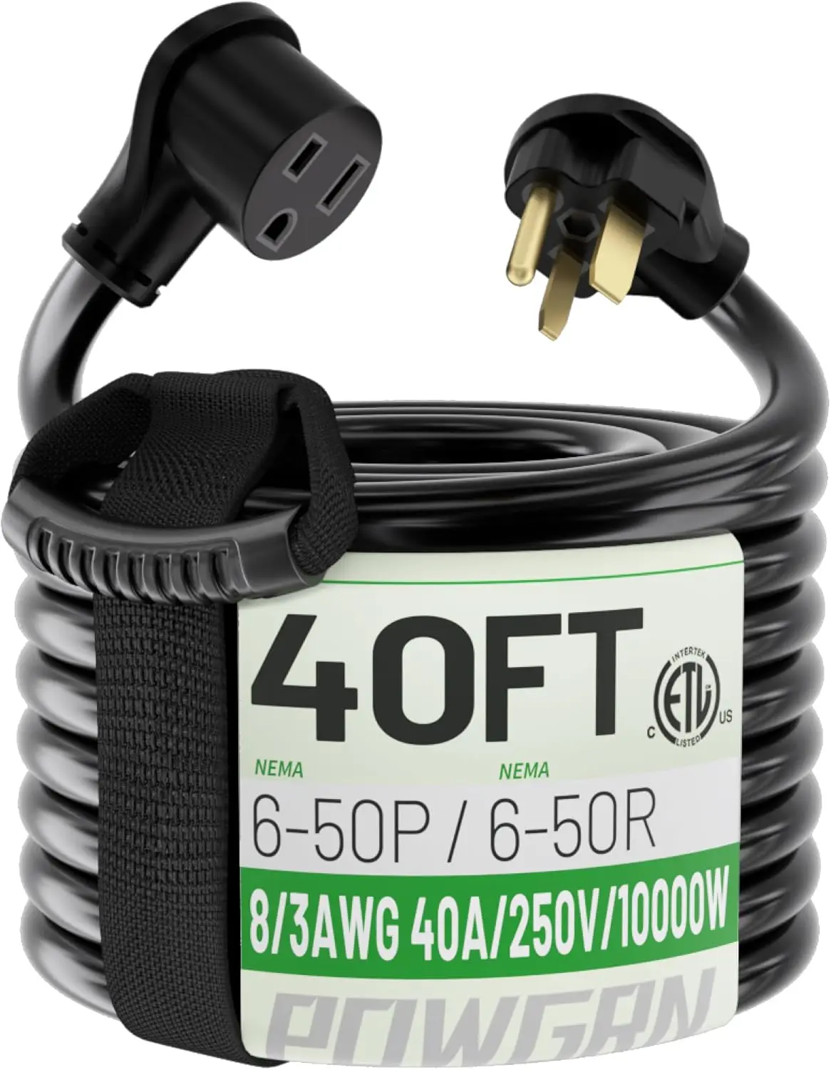 

Удлинитель для сварочного аппарата 40 футов, уличный, 8 AWG, 250 В, NEMA 6-50, сверхмощный, 3-контактный, черный, ETL