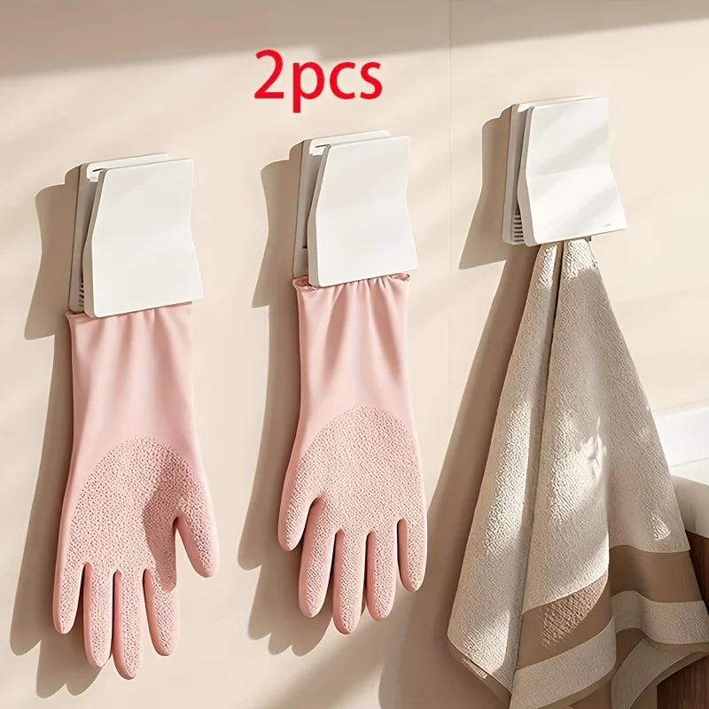 2Pcs Kitchen Glove Organizer Hook Rubber Dishwashing Glove Holder Rag Clip Hanger for Hanging Household Cleaning Gloves