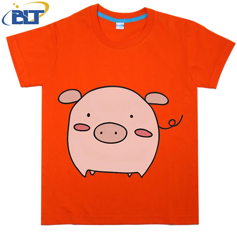 Little Pink Piggy printed kids T-shirt, summer cotton short-sleeved casual top, suitable for both boys and girls